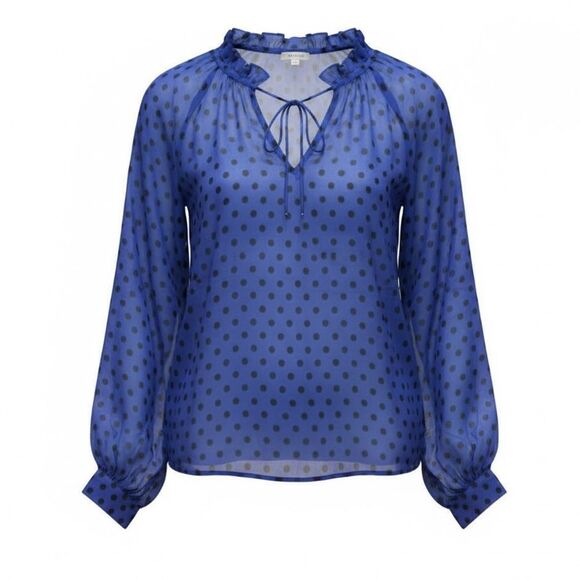 NWOT Bl^nk London AnthropologieBlue Polka Dot Sheer Long Sleeve Blouse - Size M - Picture 2 of 10